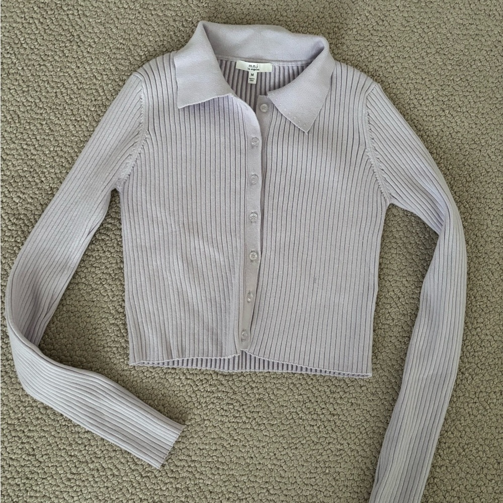 Women's Ribbed Cardigan Sweater - Light Purple